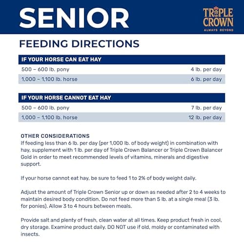 Triple Crown Senior Horse Feed, High Fat and High Fiber, 50 lbs