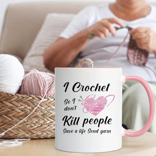 Cabtnca Crochet Gifts for Crocheters, I Crochet So I Don't Kill People Funny Mug - 11Oz, Christmas Birthday Knitting Gift for Knitters Crocheters Office & Home Use