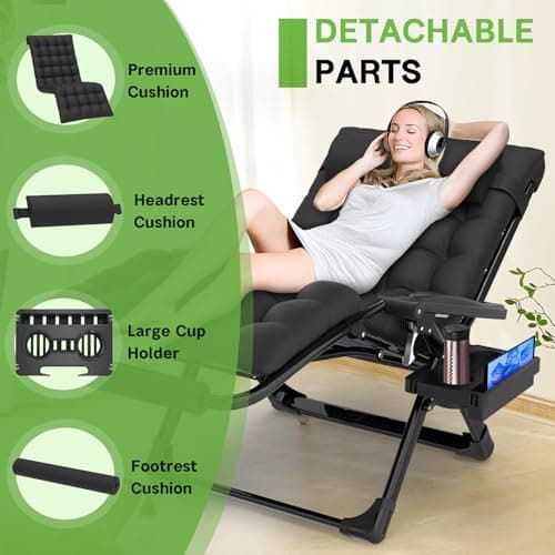ZENPETIO Oversized Zero Gravity Chair, 33In XXL Zero Gravity Recliner Lounge Chair, Anti Gravity Chair for Indoor and Outdoor, Reclining Camping Chair for Lawn and Patio w/Cushion and Footrest, 500LBS