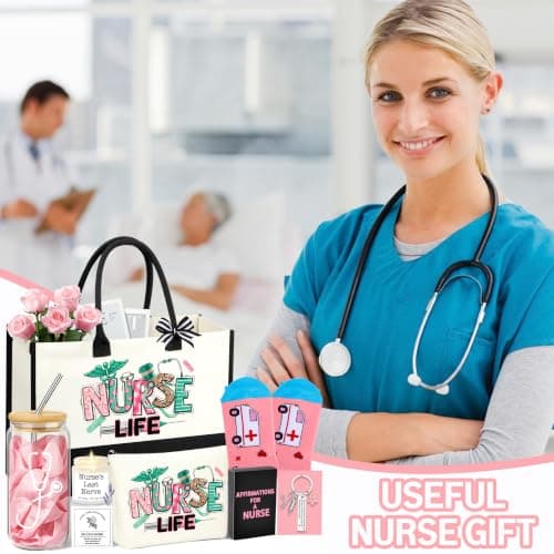 Nurses Week Gifts Birthday Gift for Nurses Gifts, Nursing Student with Canvas Bag Socks Affirmations Cards 16 Oz Can Glass DOGMEM Nurse Gifts Nurse Appreciation Gift Set for Women B0CY2C791K