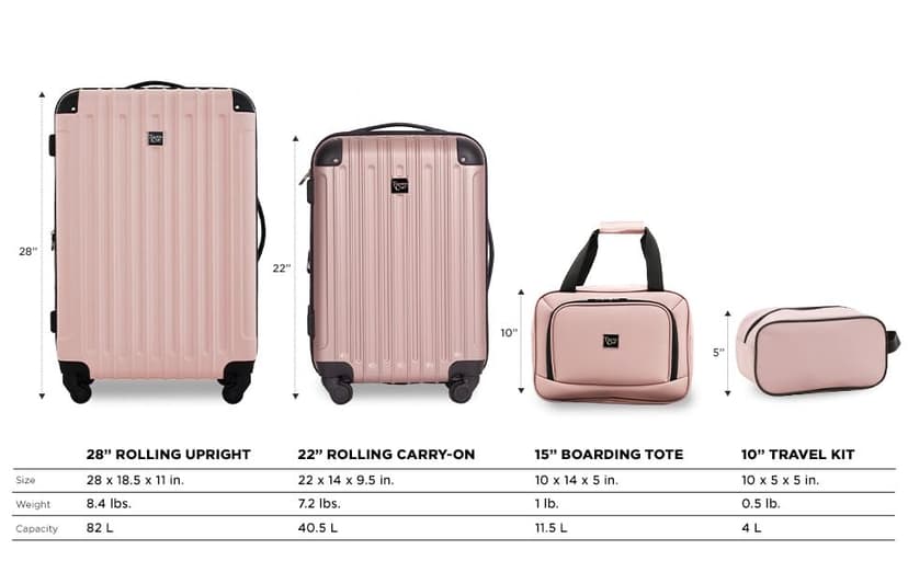 Travelers Club Midtown Hardside 4-Piece Luggage Travel Set, Rose Gold
