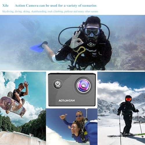 Xilecam Action Camera 1080P 30fps Sports Camera 40m/131ft Underwater Waterproof with 2 Batteries and Multi-Function Accessory