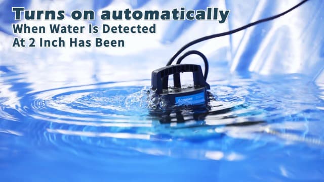 Acquaer 1/4 HP Automatic Swimming Pool Cover Pump, 2250 GPH Submersible Sump Pump with 3/4” Check Valve Adapter & 25ft Power Cord, Water Removal for Pool, Hot Tubs, Rooftops, Water Beds and more