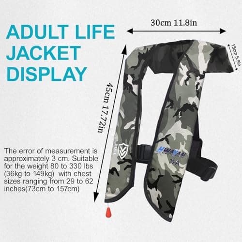 HWAYAN Automatic Inflatable Life Jacket | Inflatable PFD Jackets for Adults|Kayak Life Vest | for Outdoor Water Sports | Fishing Sailing | Jet Skiing | Supports up to 330 lbs