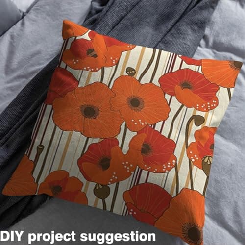 Feelyou 1 Yard Vintage Orange Floral Upholstery Fabric by The Yard Botanical 3D Printed Fabric for Chairs, Pillows, Cushions, Curtains, etc Soft Flannel