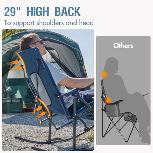 PORTAL Oversized Folding Rocking Camping Chair Portable Outdoor Rocker with High Back Hard Armrests Carry Bag, Supports 400 lbs
