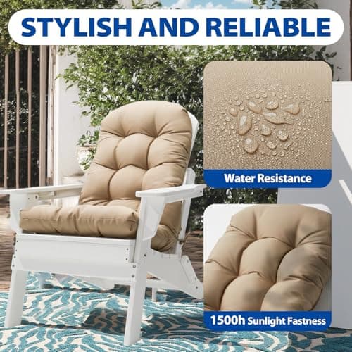 Adirondack Chair Cushion, High Back Patio Cushions with Adjustable Ties, 48.8 x 20.4 x 4.3, Waterproof Tufted Pillow, Fade Resistant Seat Rocking Chair Cushion for Indoor/Outdoor, Khaki, 1