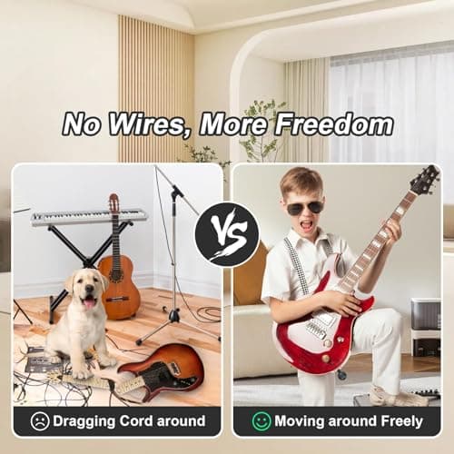 A13 Wireless Guitar Transmitters Receivers, Wireless Guitar/Bass/Keyboard System, 2.4GHz Guitar Accessories, No Latency, 100ft Range, Rechargeable 5-Hour Battery, Plug & Play (1TX+1RX)