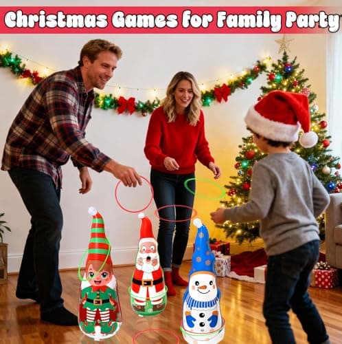 Christmas Games Gifts for Kids Family, Christmas Inflatable Santa, Snowman & Elf Ring Toss Game Set, Office Party Favors Supplies, Indoor Outdoor Carnival Party Decorations Toys