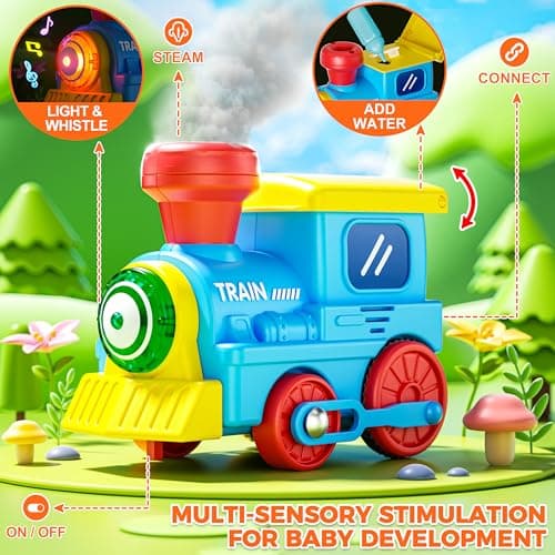 Train Set for Toddlers w/Steam, Music & Lights - Electric Train Toys for Kids w/Tracks Accessories, Including 3 Dinosaur Car and 3 Trailer; Gifts for 1-3 4 5 6+ Years Old Boys Girls