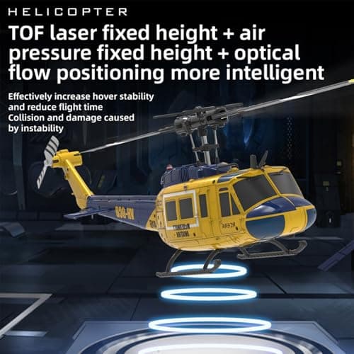 RC ERA C032 UH-1 Huey Helicopter - Remote Control Helicopters for Adult, 1/48 Sacle 2.4G 6CH Gyro Stabilized Aircraft with Altitude Hold & Optical Flow,3D Stunt Drone (Yellow)