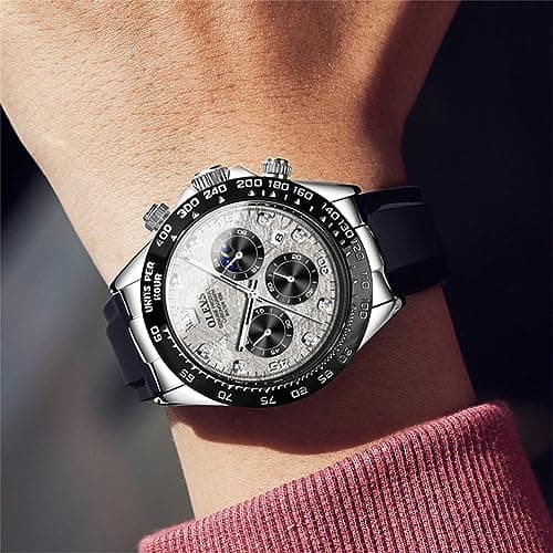 OLEVS Men's Watches Chronograph Multifunction Sport Silicone Luxury Diamond Moon Phase Quartz Male Watch Waterproof Wrist Watch