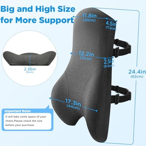 Teemour High Back Support Pillow for Office Chair, Fully Support Back Cushion - Memory Foam Lumbar Support Pillow for Office Chair, Desk, Gaming Chair, Promotes Posture Pain Relief Adjustable Straps