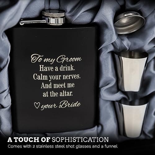Groom Gifts from Bride on Wedding Day, Gifts for Groom to be, Fiance Gifts for Him, Bride and Groom Flask, Groom Gift, Groom Engagement, Wedding Gift for Husband, Future Husband Gifts, Hip Flask (GB)