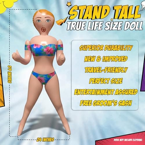 Inflatable Doll with Groom Sash - Bachelor Party Favors - Bachelor Party Decorations - Bachelorette Party Favors - Gag Gifts - 60" Blondi Care