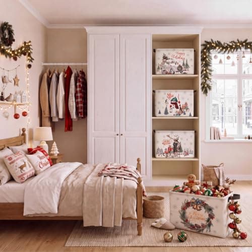 4 Pcs Christmas Storage Basket for Gifts Empty Large Christmas Storage Bins 15 x 10 x 8 Fabric Laundry Baskets with Handle Xmas Collapsible Organizer Boxes for Home Office Gifts Toys Books B0H4M5V4NG
