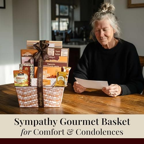 Deluxe bereavement food care package with snacks and sweets for loss, funeral, or condolences. Kosher shiva. Broadway Basketeers Deluxe Sympathy Gift Basket Sharing Heartfelt Moments B076BXHWSC