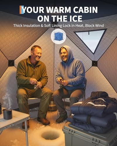 3-4 Person Pop-Up Ice Fishing Shelter – Portable Windproof & Insulated Hub-Style Shelter with 210d Oxford Fabric | Includes Anchors, Ropes & Carry Bag | Quick-Setup Ice Shanty for Winter Fishing