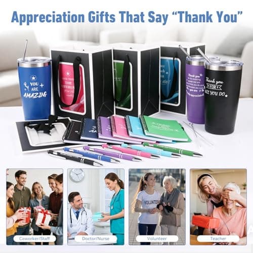 6 Set/36 Pcs Teacher Employee Appreciation Gifts Bulk - 20 Oz Insulated Tumblers, Steel Straw & Cleaner, Gift Bag, Inspirational Notebook, Motivational Pen - Thank You Gift for Coworker, Nurses B0GVYGNVQM