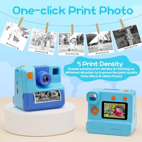 Kids Camera Instant Print, Christmas Birthday Gifts for Girl Boys 3-12 Years Old, FHD Selfie Digital Video Cameras Toddler 3 Rolls Print Paper & 32G Card (Blue) B0CSYC751H
