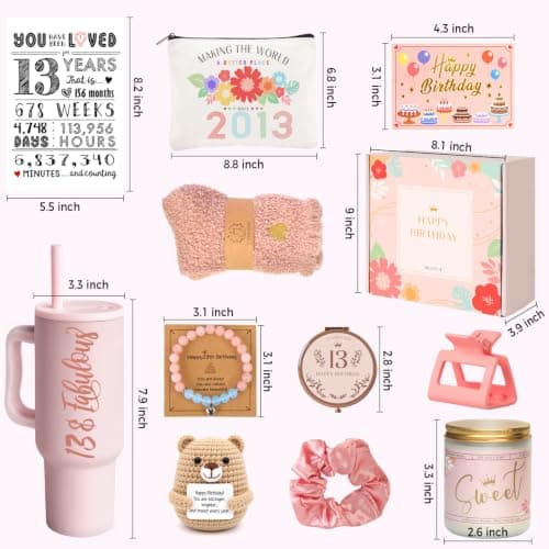 13th Birthday Gifts for Girls - 13 Year Old Girl Gifts Ideas for Offical Teenagers Girls - 13th Birthday Decorations Trendy Teen Girl Stuff - 11 Pieces Best Present for Daughter, Niece