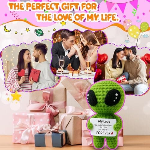 MAMAGIFTREE Romantic Alien Gift for Girlfriend Boyfriend – Handmade Crochet Love Keepsake with “You Abducted My Heart” Message Card – Cute Valentines Day for Her Him Wife Husband B0FM8BPWTP