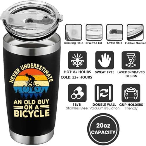 Gifts for Bikers - Cycling Tumbler 20oz - Cool Gifts for Cyclists Riders Triathlete Bicycle Lover, Fathers Day Mother Days Christmas Birthday Cycling Mug Bicycle Coffee Cup B0GSPZFS4R