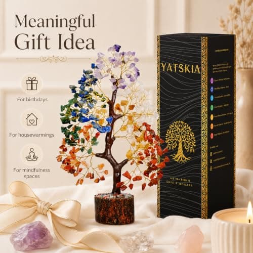 YATSKIA 7 Chakra Tree of Life, Crystals and Healing Stones, Birthday Gifts for Women - Crystal Tree for Positive Energy, Home Office Decor, Spiritual Gifts for Women