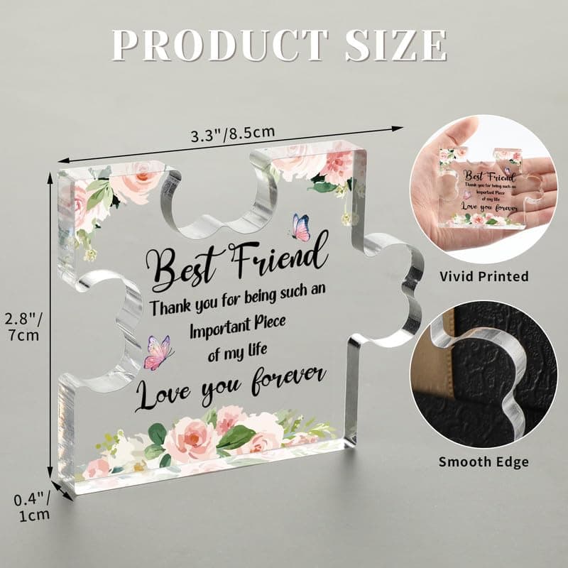 Best Friend Birthday Gifts, Friend Gifts for Long Distance, Friend Birthday Gifts for Women, Acrylic Puzzle Plaque Gifts for Friend on Mothers Day -2.8 * 3.3in