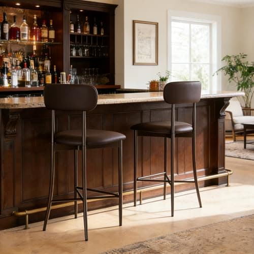 26.3 Inch Counter Height Bar Stools, Modern Counte Stools with Backrest,Counter Height Chairs with Leather Seat, Sturdy Frame and Footrests for Kitchen Island, Dining Room, Counter,Dark Gray
