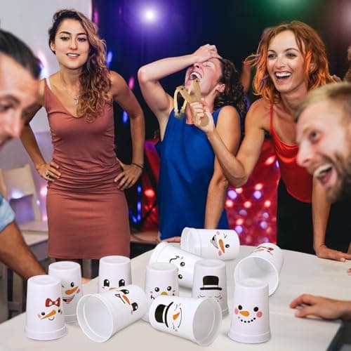 Leitee Christmas Party Games for Family Kids Adults Christmas Games with 24 Stacking Cup 2 Wooden Slingshot 2 Spare Slingshot Rubber Band 20 Felt Fake Snowball for Toss Carnival Parties Group Xmas Fun