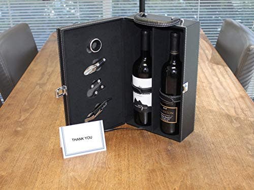 Lifestyle Top Handle Travel Two-Bottle Wine Carrier Case with 4 Piece Wine Accessory Set (Brown)