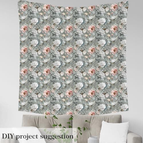 Peony Flowers Upholstery Fabric for Chairs Sofa,Garden Petals Floral Flannel Fabric by The Yard,Pastel Aesthetic Blossom for Quilting Sewing,Pastoral Plant Botanical DIY Art,Pink White,1 Yard