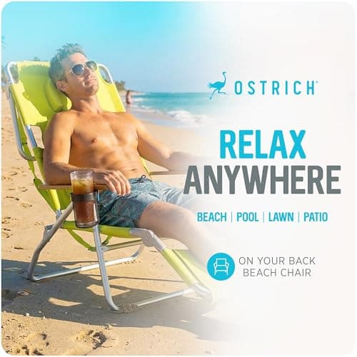 Ostrich the Deluxe 3N1 Lightweight Lawn Beach Reclining Lounge Chair with Footrest, Outdoor Furniture for Patio, Balcony, Backyard, or Porch, Lime