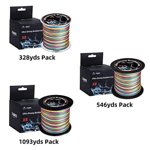RUNCL 8 Strands Braided Fishing Line - High Visibility Colored Braid Line, Super Strong, Abrasion Resistant, No Stretch, 328yds/546yds/1093yds, 12lb to 100lb for Saltwater or Freshwater Fishing