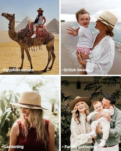 FURTALK Sun Hats for Women Summer Wide Brim UV UPF 80+ Panama Fedora Foldable Packable Straw Beach Hat