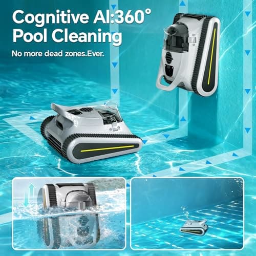 Pool Vacuum for Inground Pools & Above Ground Pool, Cordless Robotic Pool Cleaner with 180W Brushless Motor, 3-Hour Runtime, Wall-Climbing Pool Robot Scrubber for Pools up to 2150 Sq.Ft.
