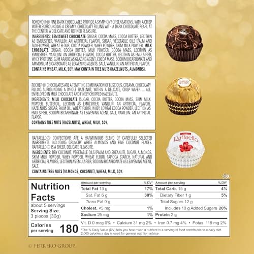 Ferrero Collection Fine Assorted Confections, Premium Chocolate Variety Pack with Ferrero Rocher, Raffaello, and Rondnoir, 6.1 oz, Gift Box for Sharing with Family and Friends