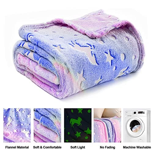 TEHALK Unicorn Glow in The Dark Blanket, Unicorn Blanket for Girls/Kids, Unicorns Gifts for Girls Age 3-12, Toddler Blanket for Kids, Soft Fleece Blanket Throw Birthday Gift 40"x60"