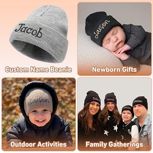 Custom Beanie Hats for Baby Girls Boys - Personalized Embroidered Beanies with Name for Infants Toddlers Adults