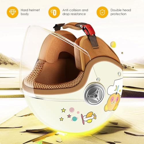 DOT Approved Kids 3/4 Open Face Motorcycle Helmet, Retro Vintage Lightweight Helmets, for Boys & Girls 3-15 Years Old Electric Scooter Helmet Fits Dirt Bike Moped ATV Go Kart 4 Wheeler