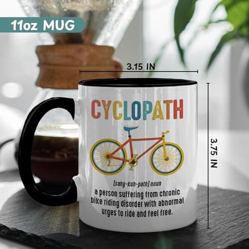 Gift for Cyclist, Cyclopath Definitions Funny Cycling Mug 11oz, Fathers Mothers Day Birthday Christmas Cool Gifts for Cyclists Biker Pedaller Bicycle Lover Triathlete, Bicycle Coffee Cup B0GSG7JZ78