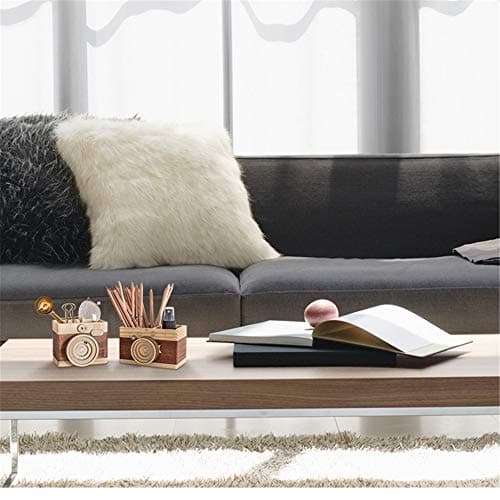 Zak-ka Camera Wooden Pencil Holder Creative Desktop Pencil Holder Stationary Makeup Organizer Decor Holder for Office Home (camera)