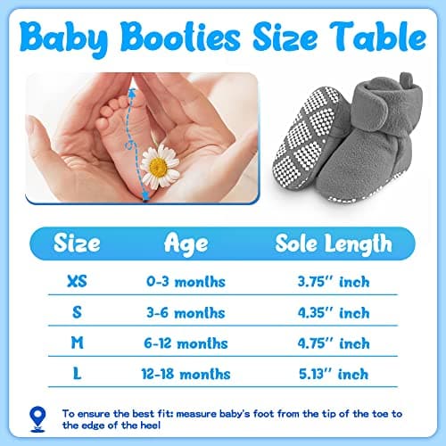 Pro Goleem Fleece Baby Booties, Warm Cozy Baby Slippers, Stay On Sock Shoes, Easy to Put on, Unisex Baby Gifts, Soft Non-Slip Adjustable Newborn Boots for Boys and Girls