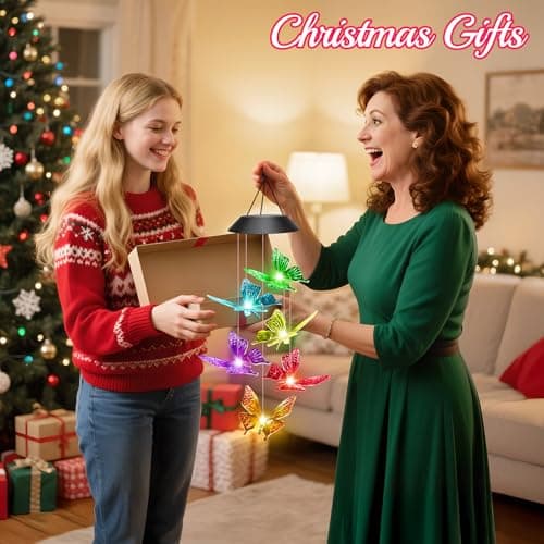 Unique Birthday Small Gifts for Mom Grandma Nana Wife Sister Auntie, Solar Lights Outdoor Decor for Garden Yard Patio Porch Winzwon Solar Wind Chimes, Christmas Gardening Butterfly Gifts for Women B0BTCP3YMM