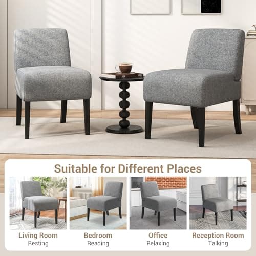 Giantex Armless Accent Chair Set of 2, Upholstered Living Room Chair with Rubber Wood Legs, Modern Slipper Side Chair, Reading Chair for Living Room, Bedroom, Waiting Room, Office, Small Spaces, Grey