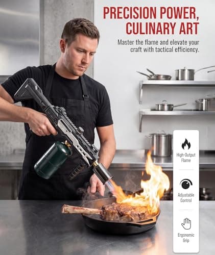 Powerful Propane Torch Gun, Gift for Men Dad, Culinary Blow Kitchen Cooking Torch for Steak Searing, Campfire Charcoal Starter for Blackstone Griddle Accessories (Tank Not included) Black Silver B0GY8KPHDB