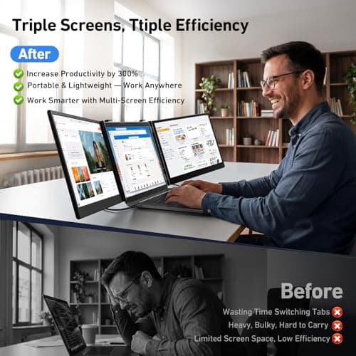 Vixtan 14" Triple Laptop Screen Extender, 3.0 lbs Lightweight FHD IPS Portable Monitor for Laptop, USB-C Plug & Play Multi Screen Attachment for 13-17.3" laptops with Windows/Mac/Chrome