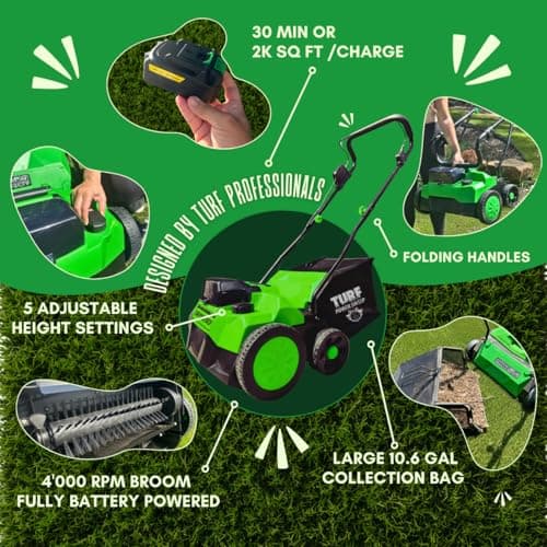 Turf Power Sweep by Turf Product Solutions - Cordless Battery Powered Artificial Grass Power Sweeper