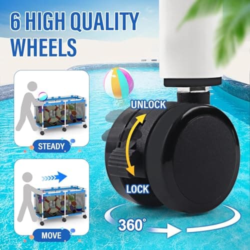 Pool Storage Bin - 235 Gallon 69" L Extra Large Pool Float Storage Organizer with Heavy Duty Tear & Sunlight Resistant Nylon Mesh, 360° Rolling Pool cart for Noodles,Toys,Floats,Balls